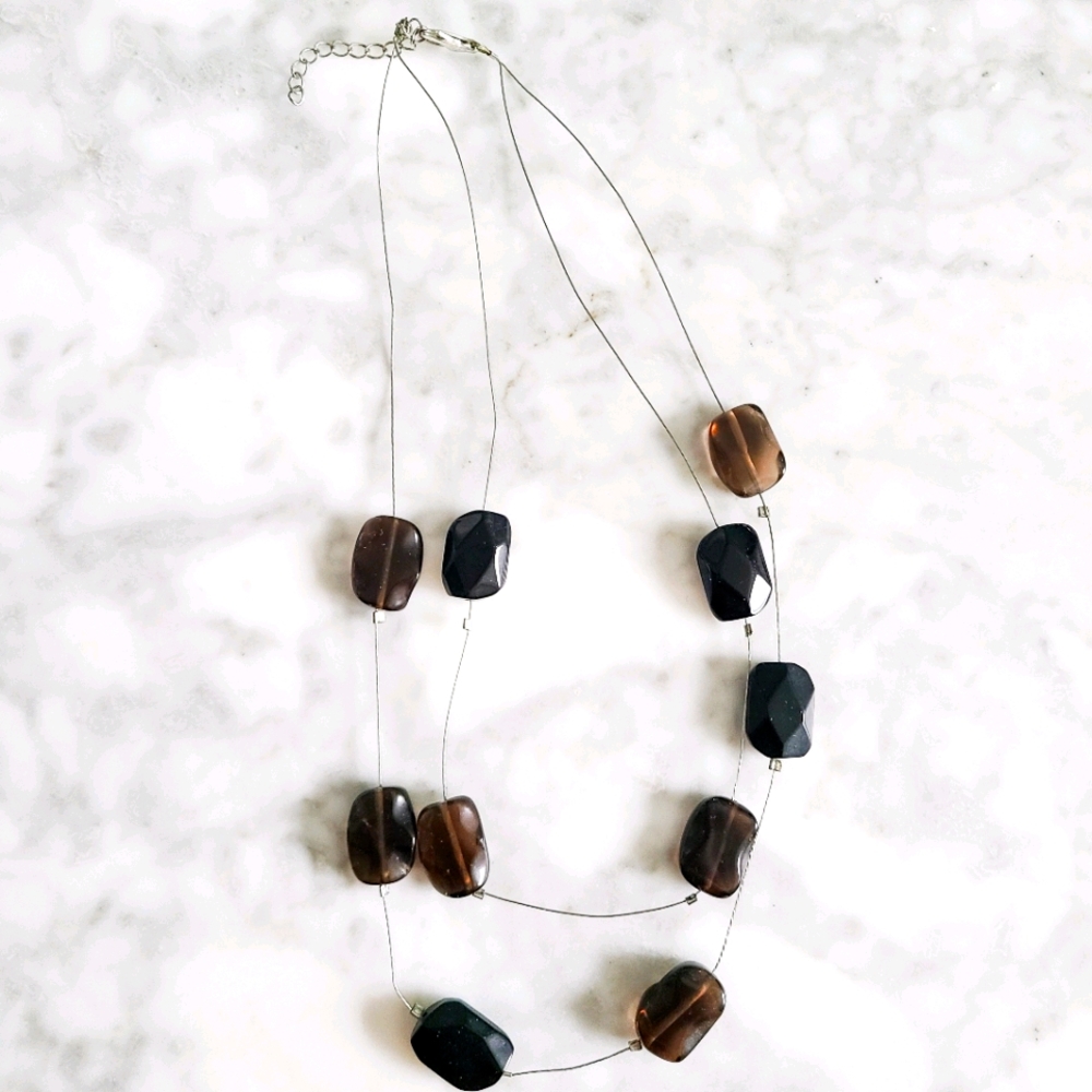 2-Row Smoky Glass Bead Illusion Necklace